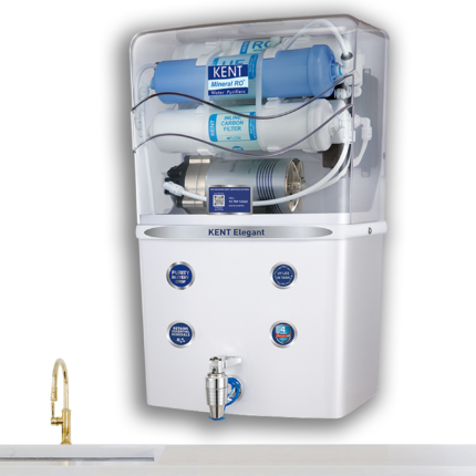 KENT Elegant RO Water Purifier | 4 Years Free Service | ISI Marked | Multiple Purification Process | RO + UF + TDS Control + UV LED Tank | 8L Tank | 15 LPH Flow | White